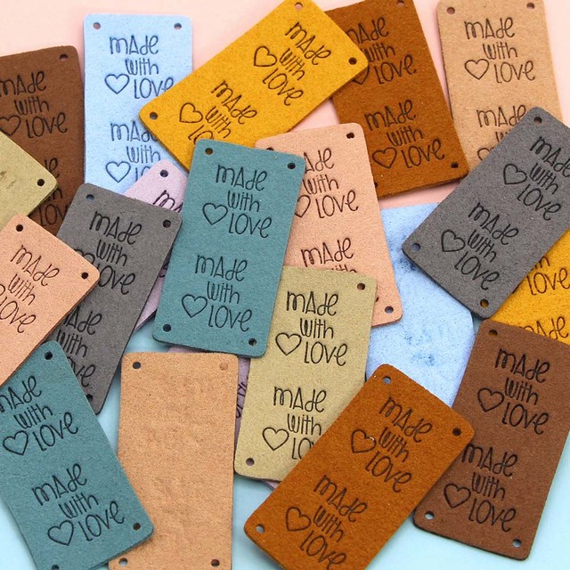 20pcs Handmade With Love Labels Colorful Fiber Leather Handmade Label for  Clothing Hand Made Tags DIY